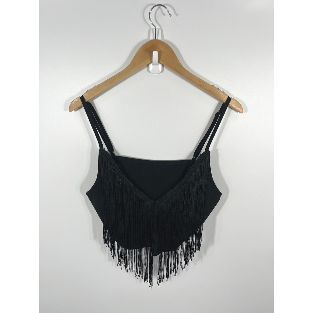 Womens Fringe Tank Top 2XL Black Western Boho Chic Festival Rodeo Concert